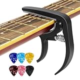 Aomig Kapodaster für Gitarren Guitar Capo mit 6 Plektren Stimmgerät Gitarre Gitarrenzubehör Capotastos Capodaster Gitarrenkapodaster für alle Instrumente, E-Gitarre, Bass, Violine, Ukulele (Schwarz)