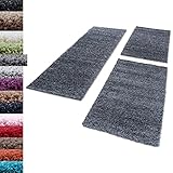 Carpettex Bettumrandung Schlafzimmer 3teilig Shaggy Teppich Hochflor Einfarbig Grau Bettset:2 mal 60x110 + 1 mal 80x150 - Bettvorleger Schlafzimmer Läuferset Weicher Flauschig Bettumrandung Teppich