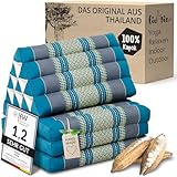 livasia Thaikissen mit 3 Auflagen - 175x50x8cm - Dreieckskissen mit Klappmatratze, Keilkissen Kapok, Rückenkissen faltbar, Thaimatte zum Klappen, handgefertigt, Meditationskissen (Hellblau)