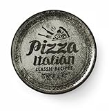 HENDI Pizzateller, Porzellan, Muster: Text und Pizza-Illustration, Geschirrspüler und Mikrowellen geeignet, ⌀310mm, schwarz