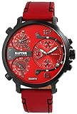 Raptor Limited Herren-Uhr Leder Armbanduhr rot 3 Zeitzonen Datums-/ Wochentaganzeige 24 Std. Anzeige Tachymeter Flieger