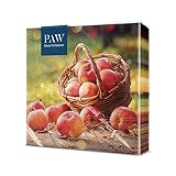 PAW - Servietten 3-lagig (33 x 33 cm) I 20 Stück I Perfekt für Geburtstage, Partys, Meetings I Herbst Tischdekoration I Bunte Papierservietten - Apfel Korb Herbstgarten I Autumn Apples