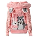 Oyolan Kinder Mädchen Kapuzenjacke Teddybär Fleecejack Winter Outwear Mantel Cartoon Sweatshirt Hoodie Pullover mit Ohren Gr.98-164 Rosa 134-140