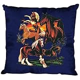 Fan-O-Menal Textilien Dekokissen mit Print - Pferde Kaltblut Isländer - Größe ca. 40 x 40 cm K12668 Farbe Navy