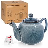 Teekanne "Bristol" mit Siebeinsatz – schattierte Glasur, handglasiert (Graublau, inkl. Filter) – Teapot English Classic Style 1L – Teekanne aus Edelkeramik, A-B Ware mit möglichen Glasurfehlern