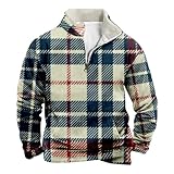 Fleece Pullover Herren Warm Männer Western Fleecejacke Cowboy Bull Head Print Pullover 1/4 Reißverschluss Stehkragen Langarm Country Sweatshirts Langärmlige Ohne Kapuze (43,L)