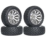 KINGCOO RC Auto Reifen und Räder Set, 4Stück 75mm Gummireifen und Kunststoff Räder 10 Speichen Felgen für 1/10 RC Auf Straße Racing 1/16 RC Rallye Auto für Kyosho Tamiya HSP HPI (Silber)