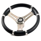 wellenshop Steuerrad Edelstahl Riviera Bootslenkrad mit Universalkonus Nabe Bootssteuerrad Schwarz Lenkrad Steuerrad Boot Schiff Schiffssteuerrad Yacht Motorboot