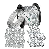 Renomo24 Drahtseil Set 6 - Stahlseil 20m 5mm 6x7 verzinkt, 4x Spannschloss Haken/Öse, 16x Bügelklemmen, 16x Kauschen