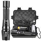 Aufladbar LED Taschenlampe Extrem Hell, Mit 18650 Wiederaufladbar Akku Ladegerät USB Kabel Geschenk Set, Stärkste 3000lm XM L2 Groß Sicherheitsdienst Flashlight 5-Modi Zoombar Outdoor Camping Light