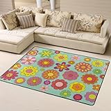 Gearsly Area Rugs Wohnzimmerteppich, 120 x 160 cm, 60er-Jahre-Stil, Retro, Hippie, Blumen, Teppich, rutschfest, weich, leicht zu reinigen, waschbar, traditioneller Teppich für Schlafzimmer, Küche,