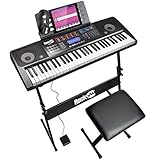 Rockjam 61 Key Touch Display Tastatur Piano Kit mit digitaler Klavierbank, elektrischer Klavierständer, Kopfhörer-Klavier-Anmerkungs-Aufkleber, Sustain Pedal & einfach Klavierunterricht