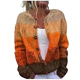 Generisch Strickjacke Damen mit Knöpfen Pullover Gestrickte Cardigan Mantel Color Block Stickerei Grobstrickpullover Casual Strickmantel Jacquard Strickwaren Übergangsjacke Winter Strickpullover