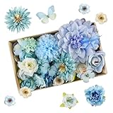 Joyblossom Kunstblumen zum Basteln, 26 Stück Seidenblumen zum Basteln, Künstliche Blütenköpfe, Dekoblumen für DIY Tischdekoration Blumensträuße Hochzeit Girlande Scrapbooking Kunsthandwerk, Blau