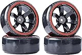 KINGCOO RC Drift Auto Rad und Reifen, 4PCS 63mm Harte Reifen Kunststoff Felgen für 1/10 On-Road Racing Driften Auto Ersatzteile für HSP Tamiya HPI Kyosho (Schwarz/Rot)