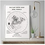 artaslf Karte der flachen Erde Real World Classic Vintage Retro dekorative Plakatkarten Home Bar Poster Wand Leinwand Dekor- 60x80cm ungerahmt