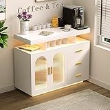 FREDEES küchenschrank Sideboard mit 3 Schubladen, Buffetschrank mit Auto-Sensor 20 Farbe Lichter Konsolentisch mit Ladestation, Touch Control Konsole Kaffee-Bar-Tisch für Küche, Esszimmer (weiß)