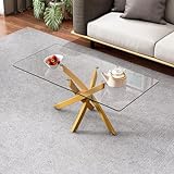 GOLDFAN Couchtisch Glas Glastisch Wohnzimmer moderner Gold 100x50cm Wohnzimmertisch Tische, Sofatisch im Industriestil für Schlafzimmer Büro