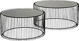 Kare Design Couchtisch Wire Black 2er Set, runder, moderner Glastisch, großer Beistelltisch, Kaffeetisch, Nachttisch, Kupfer (H/B/T) 30,5xØ60cm & 33,5xØ69,5cm