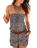 HAHAEMMA Damen Strapless trägerlos Weg von der Schulter kurzer Overall Sexy Sommer Strand mit Druck Jumpsuits Rompers(MC.XL)