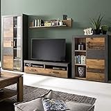 trendteam smart living Wohnzimmer 4-teilige Set Kombination Indy, 343 x 189 x 40 cm in Korpus Graphit Grau, Front Old Wood NB mit viel Stauraum