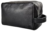 Rustic Town kulturtasche kulturbeutel Leder | Leather Toiletry Bag wash Bag | Leder Kosmetiktasche Waschtasche Reise-Tasche für Herren und Damen (Schwarz)