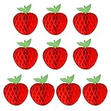 FEPITO 10 Pack 7 Zoll Apfel Gewebe Bienenwabe Hängend Rot Papier Apfel Dekorationen Obst Dekoration für Zurück zur Schule, Babydusche
