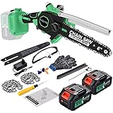 Akku-Kettensäge Mini Bürstenlos motorsäge 6 -Zoll,Mit Öltank, Autokettenspannung Einstellung, Hilfsgriff, 2 Kette, 2 Akku,für Holzschneiden Innenhof Garten trimmen