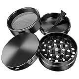 iLC Grinder Crusher Mühle für Spice,Kräuter,Gewürze,Herb,Kaffee mit Pollen Scraper 2" - Gemacht aus Zinklegierung - 4 Teiliges - Diamantförmige Zähne (Schwarzes)