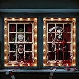 Shyllin Halloween Deko Gruselig Fensterbilder, Halloween Deko Fenster Vorhang für Outdoor Innen Tür,2 Stück Hallo ween Fensterdeko Fensterbild Horror Party Dekoration 120x80cm (Clowns & Skelette)