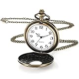 Vintage Taschenuhr Glatte Retro Quarz Taschenuhr mit Kette Römisch Ziffern Taschenuhr Antik Kettenuhr für Männer Frauen Vater Opa Geburtstag Jahrestag (Bronze)