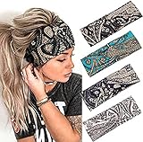 Yean Boho Stirnbänder Blume Headwraps Vintage Haarband Elastisches Kopftuch für Frauen und Mädchen (4 Stück)