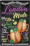 WOGEKA ART Retro Blechschild - London Mule - Gin Cocktail Rezept als Geschenk-Idee zum Geburtstag Weihnachten zur Deko für Haus-Bar Pub Kneipe 20x30 cm Vintage-Design Metall 256