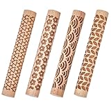 CREATCABIN Set Mit 4 Musterrollen Für Tonmodellierung 3 Stile Blumen Meer Wellen Blätter Dreieck Strukturierte Nudelhölzer Töpferstempelrolle Für Keramikplatten Glasurdesign Handgefertigt 10x1.5x1.5cm