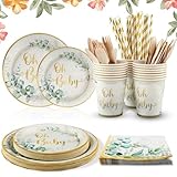 Baby Partygeschirr, Vexillic 200 Stück Pappteller Geburtstag Party Deko Set mit Servietten Pappbecher Strohhalme Gabel Messer Löffel für 25 Kinder
