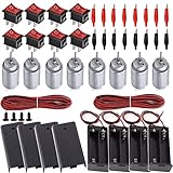 RUNCCI-YUN 8 Set 140 Micro DC Motor 1.5V-6V 15000-16000RPM+4 Stück AA Batteriehalter+16 Stück Krokodilklemmen+22AWG Kabel (2 * 1m),8 Stück Mini Boat Schalter Druckknopf Wippe für DIY Spielzeug