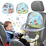 Aceshop Spielzeug Für Autofahrt Baby, Activity-Spielzeug mit Spiegel Verstellbare doppelseitige Rücksitz-Autositz-Hängespielzeug für Baby mit Music Mirror Teethe Rattle Toys für Babys 0+ Monaten