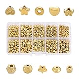 500 Stück Gold Spacer Perlen für Armbänder - 10 Stile Metall Flache Abstandshalter Charm Golden für DIY Schmuck Armband Halskette und Handwerk Herstellung