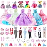 Vicloon 32 Kleidungsstücke für Puppen,Puppenkleidung,Kleidung Schmuck Zubehör Hochzeit Party Abendkleider für Puppen,2 Kleider,2 Abendkleider,2 Badenanzug,2 Top & Hosen,10 Schuhe,12 Zubehör