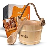 ALPENHAUCH Sauna Eimer mit Kelle [100% Naturholz] - Edler Saunakübel mit Kelle - Langlebiges Sauna Zubehör - Aufgusseimer Set