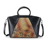 LETEULO Damen Handtasche Leder Henkeltasche Top Griff Tasche Vintage Umhängetasche Große Schultertasche Henkeltasche für Frauen eisen Schule Shopping