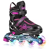 Inliner Kinder Verstellbare für Jungen Mädchen, Soldow Inlineskates mit LED Leucht PU Räder, Komfortable, Atmungsaktiv (S (28-34 EU/175-210 mm), Schwarz Rosa)