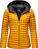 MARIKOO Damen leichte Übergangsjacke Steppjacke mit Kapuze Asraa Yellow Gr. S