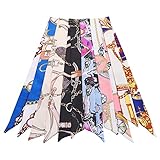 Yolev 6 Stück Seidenschal Seidentuch Damen Haare Gemischtes Design Satin Ribbon Seidentücher Scarf Mode Schmal Handtasche Griff Tasche Band Schal Haartuch Damen Zum Binden