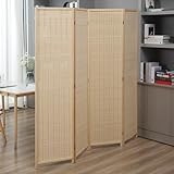 Makika Trennwand/Raumteiler Faltbar aus Bambus - Paravent Umkleide Sichtschutz Spanische Wand - 180 x 180 cm Raumtrenner 4 teilig Leinwand - Natur Hellbraun