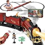 Eisenbahn Kinder Elektrisch Zug, Fernbedienung Dampfzug Spielzeug mit Rauch, Lichtern und Ton, Elektrische Eisenbahnsets für Kinder mit Eisenbahnbausätzen, Geschenke Zug Spielzeug für 3+ Jahren