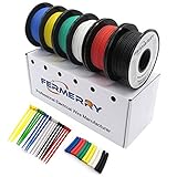 Fermerry 30 AWG Litzendraht Silikon Verzinnte Kupferdrahtspule 0.05mm² je 7.62m 25 Fuß 6 Farben Flexible 30 Gauge Elektrokabel-Kit Kabel Electrical Wire Anschlusskabelsatz 200 C Sortiment Schaltlitze