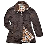 Romneys Damen-Wachsjacke New Ashdown - Robuste Wind- und wasserdichte, tailliert geschnittene Regenjacke inklusive Kapuze (braun, L)