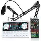 Live-Soundkarten-Set mit Streaming-Mikrofon und 2-teiligem Audio-Interface mit DJ-Mixer mit Sprachwechsler Podcast-Studio-Ausrüstung für Telefon-PC-Aufnahme, Gaming, YouTube, Live-Streaming