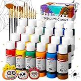 Fantastory Acrylfarben Set,24 Flaschen 60ml+12Pinsel,wasserfestes,nicht verblassendes,ungiftiges Acrylic Paint,Für Leinwand,Holz,Keramik,Modelle;Anfänger,Kunststudenten,Hobbykünstler [Balanced Serie]